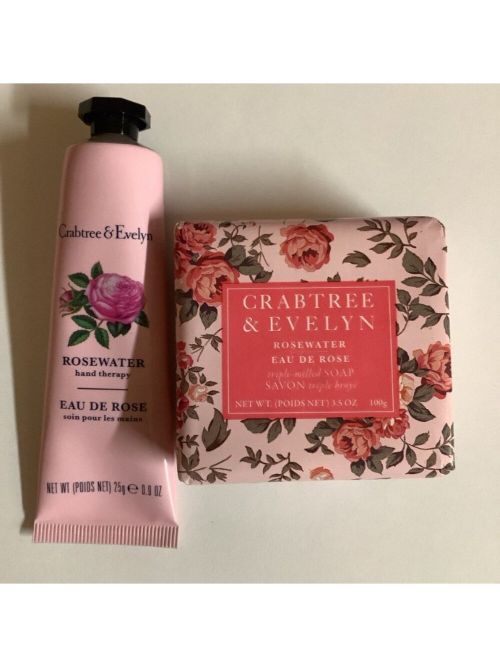 Crabtree & Evelyn ROSEWATER 3.5 Oz soap & Hand Therapy 0.9 Oz
